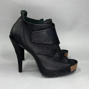 Pedro Garcia Women's Black Leather Peep Toe Heels